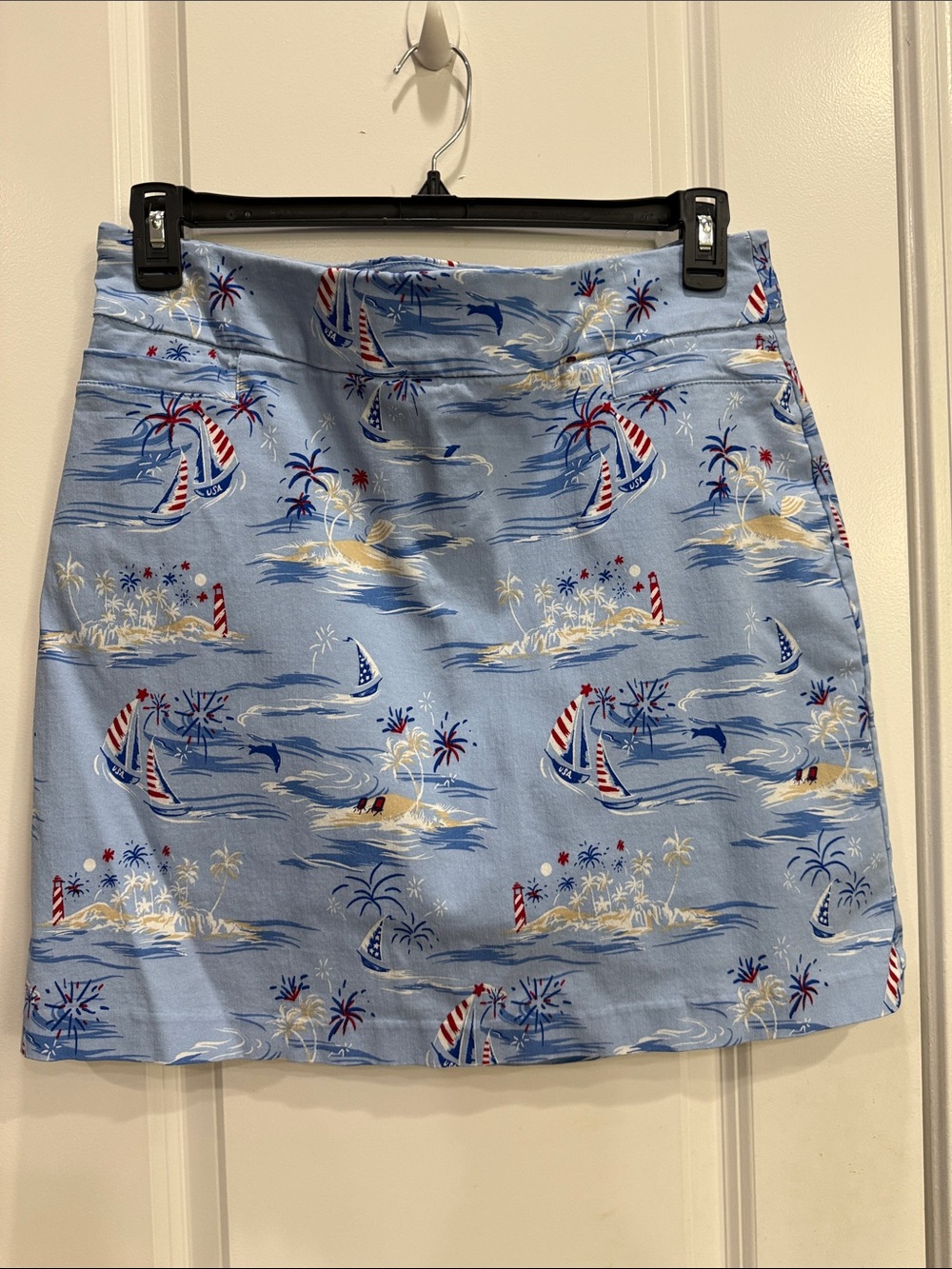 Kim Rogers Light Blue Nautical Print Skort with Red, White & Blue Accents